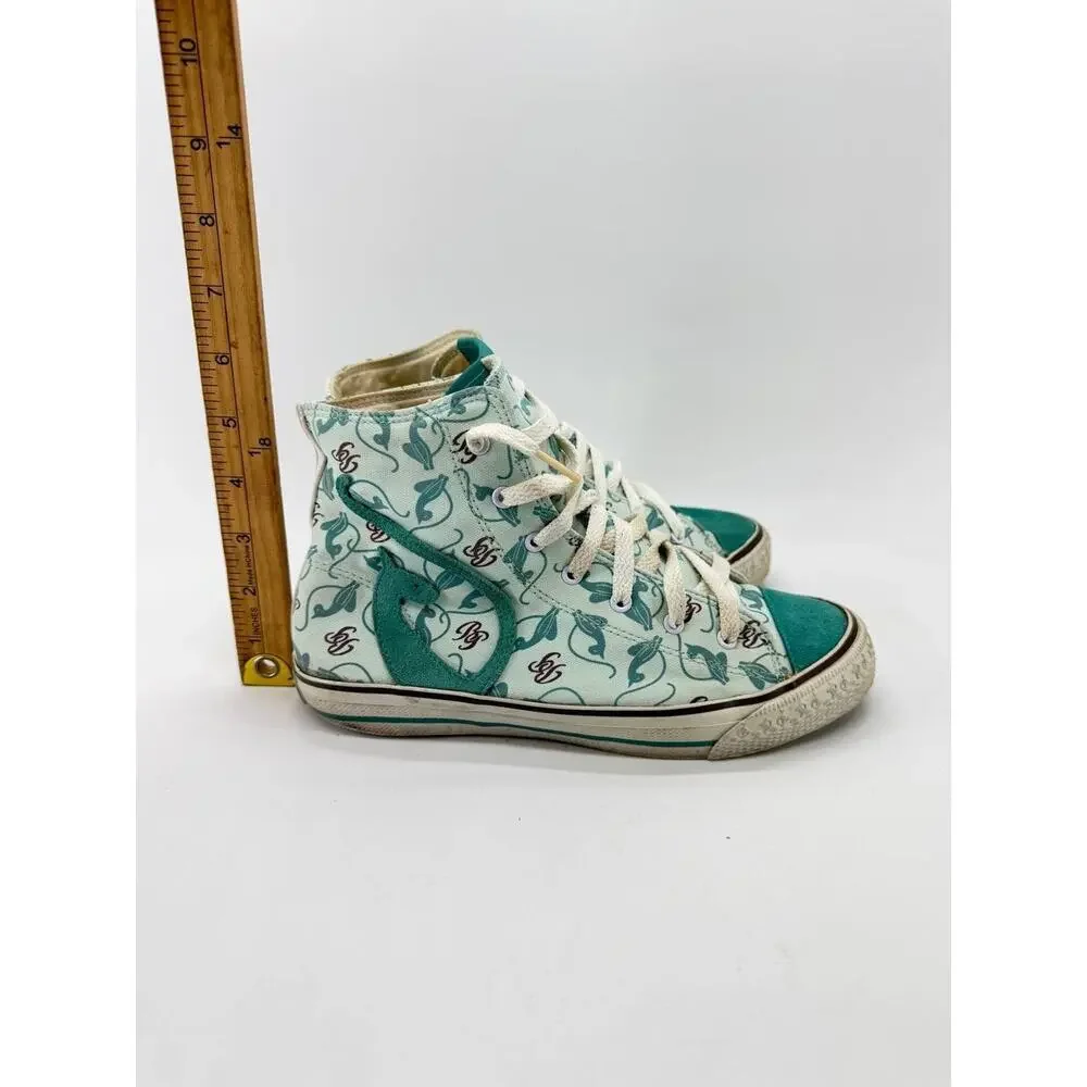 Vintage Y2K Baby Phat Logo Canvas High Top Sneakers Women Size 7 Aqua Cat